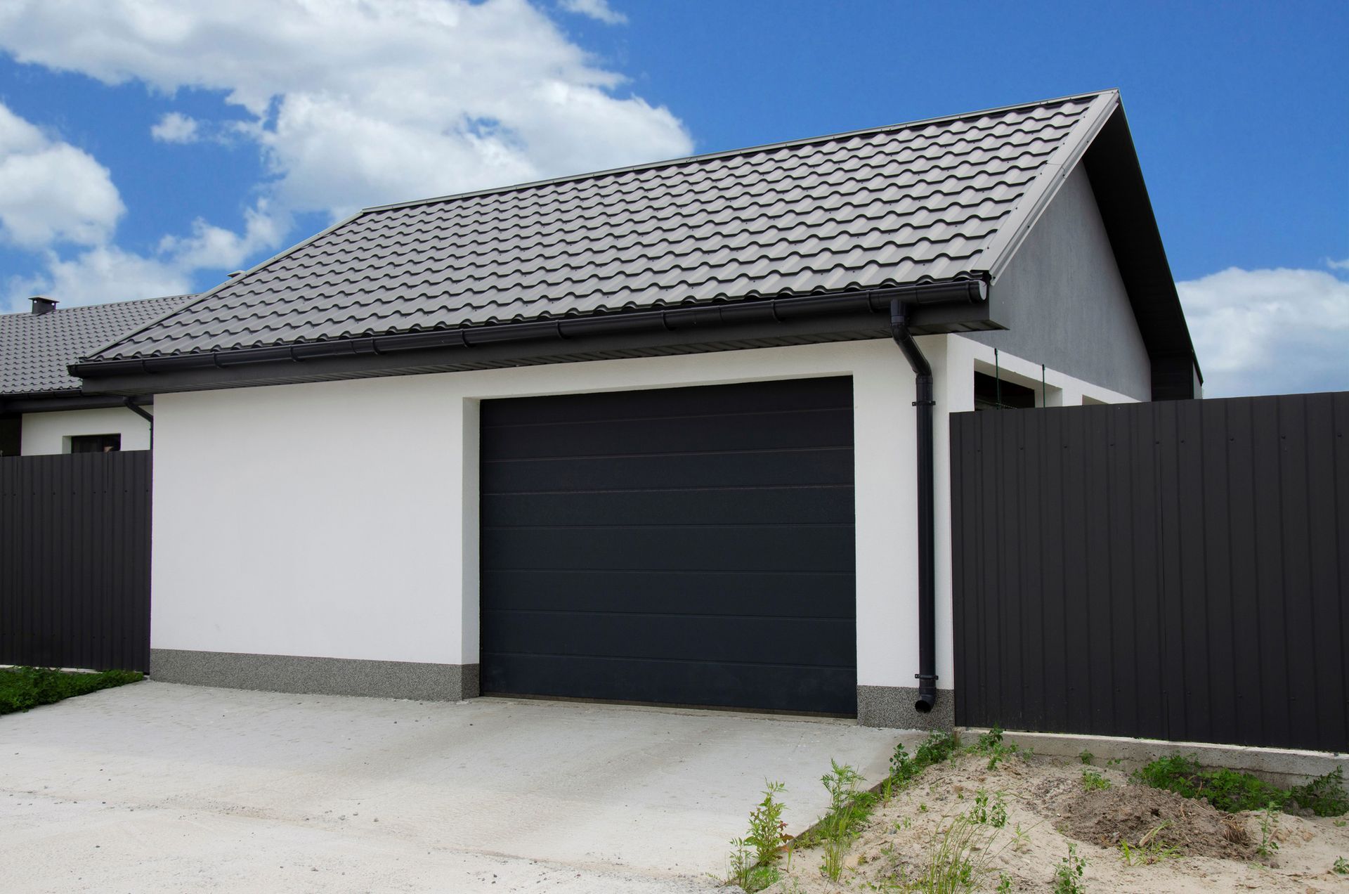 Modern detached garage installation.