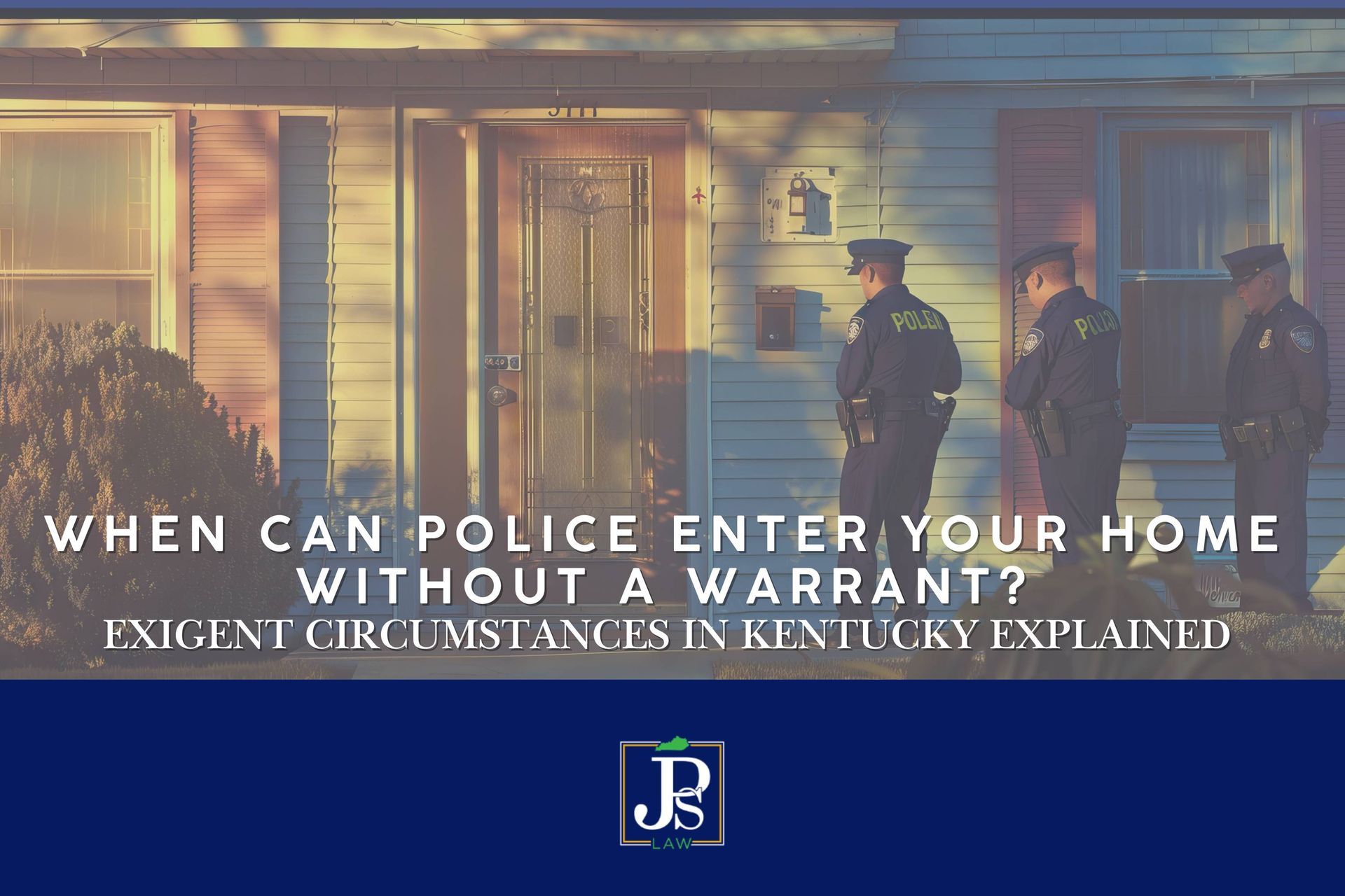 Uniformed police approaching a home with a warrant near Lexington, Kentucky