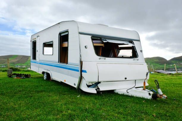 Damaged caravan frame showing need for spare components