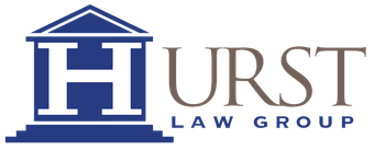 The logo for hurst law group is blue and white.