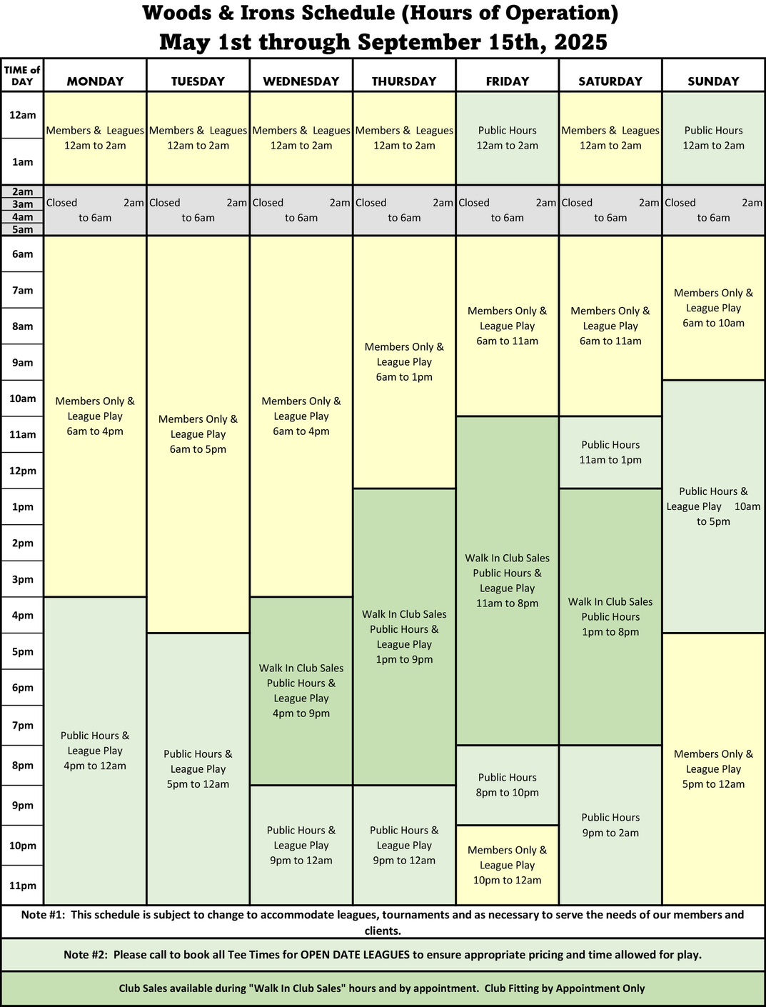 Hours of Operation - May 1st 2025 Through September 15th 2025