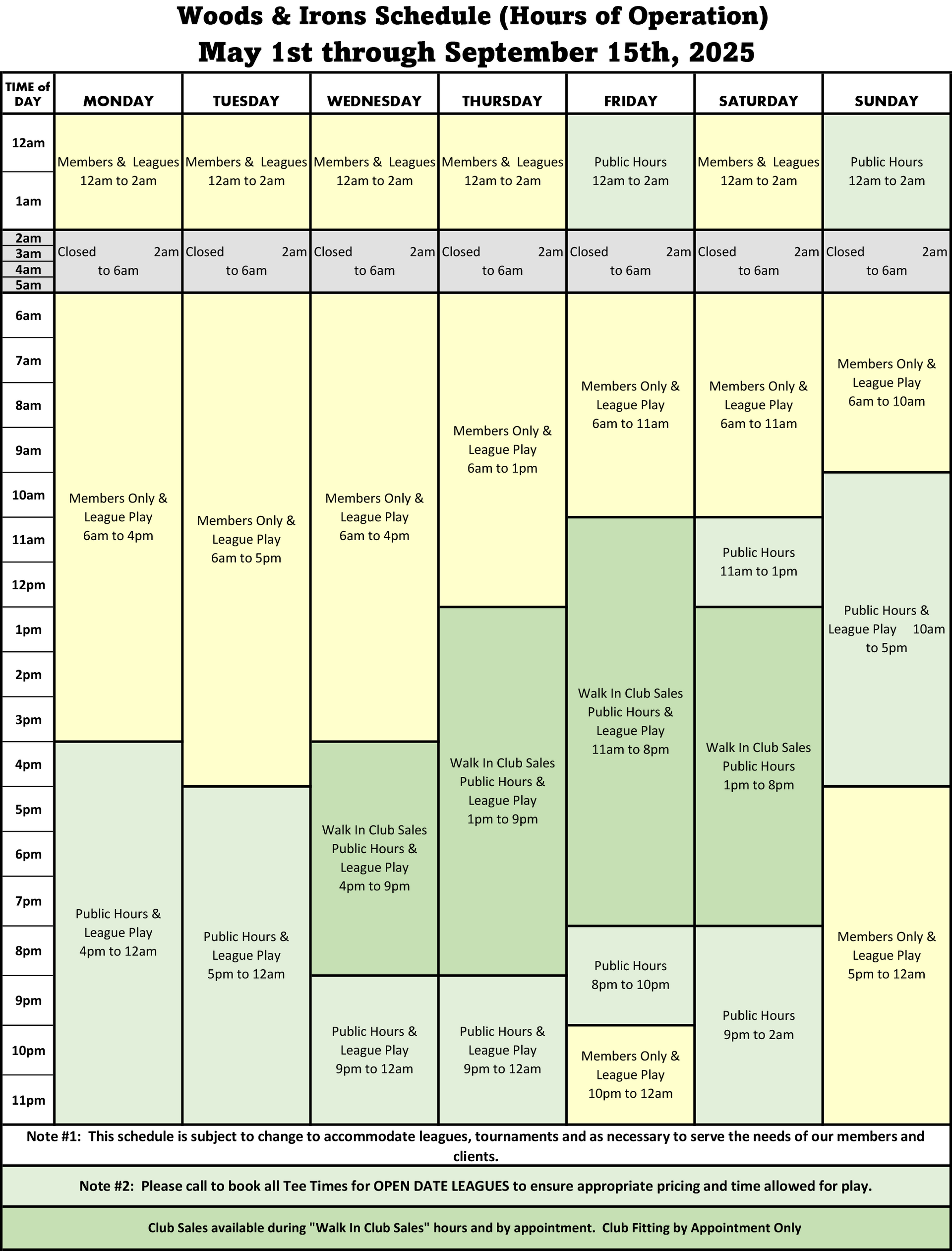 Hours of Operation - May 1st 2025 Through September 15th 2025