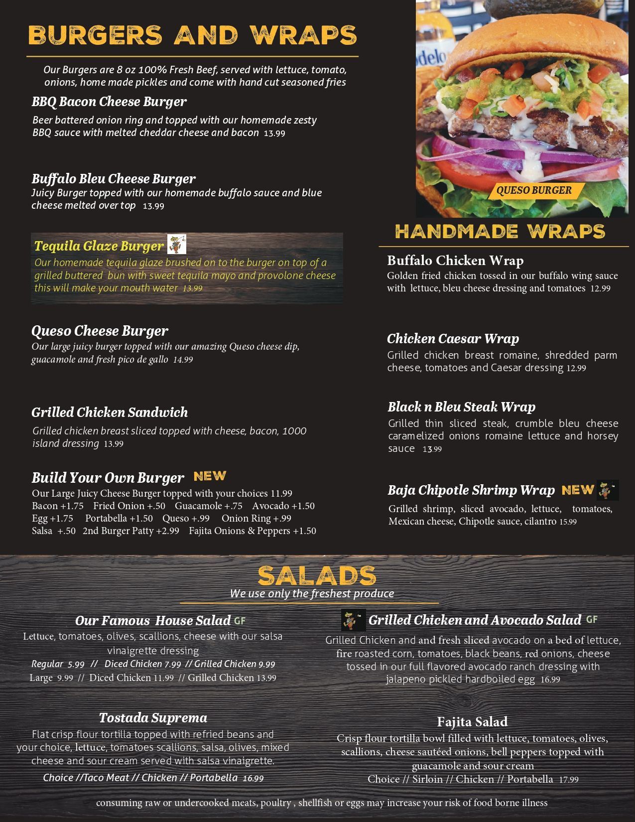 Brass Buckle Burgers and Wraps Menu