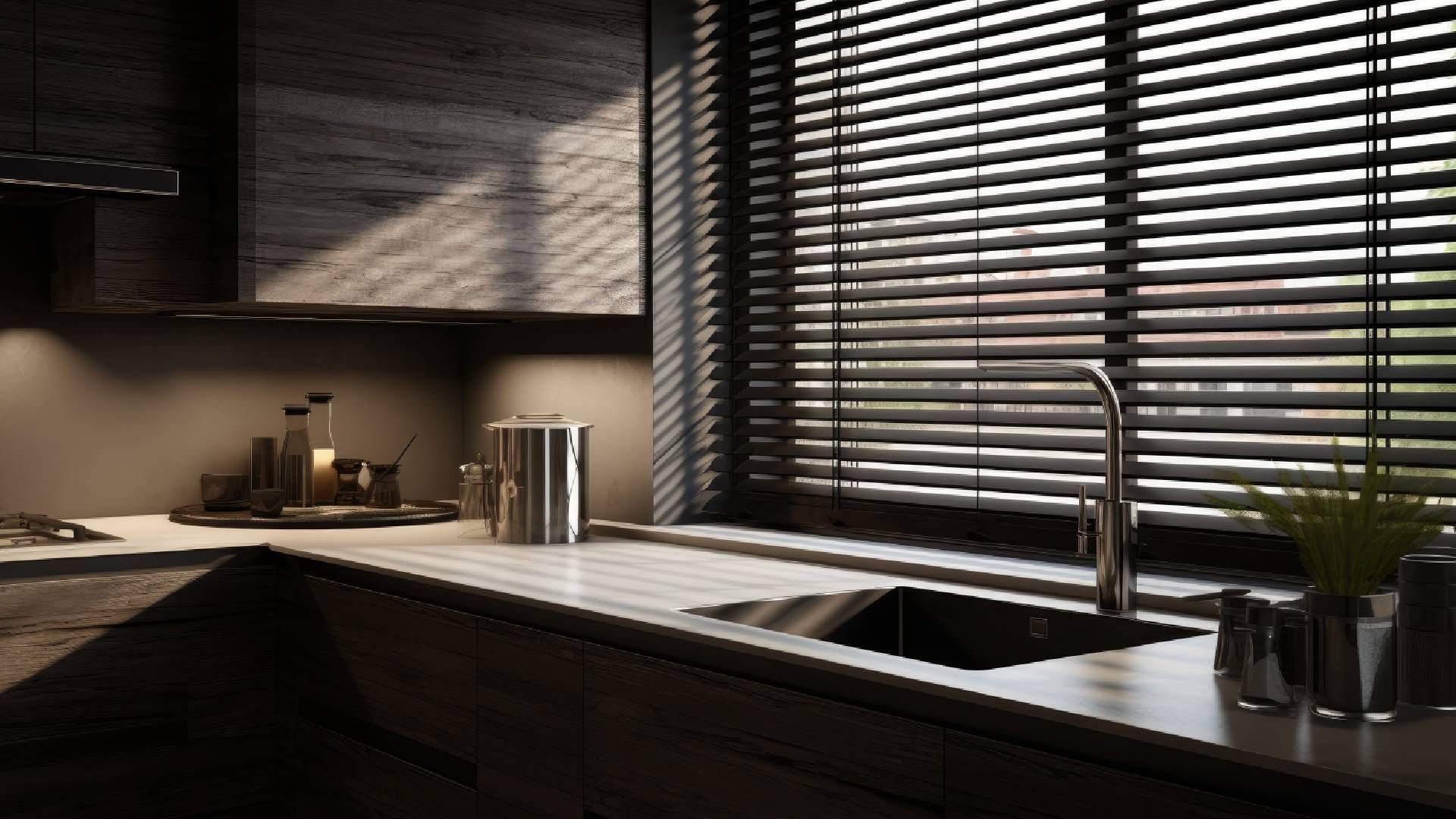 Black blinds in a kitchen near Houston, Texas (TX)