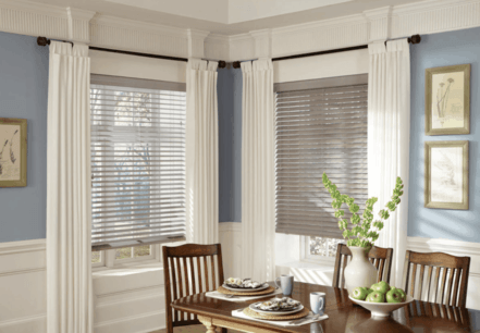 Custom Horizontal Window Blinds Near Houston, Texas (TX) like Parkland HardWood for Dining Rooms in Homes