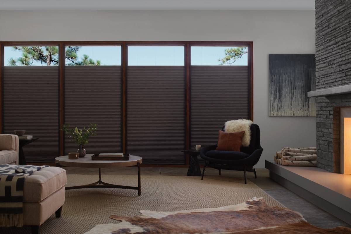 Hunter Douglas room darkening window shades in a living room near Houston, TX