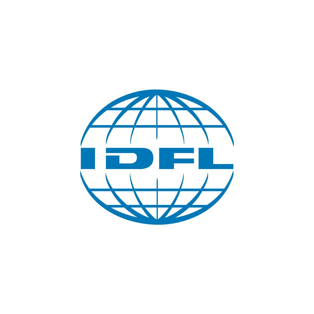 A blue globe with the word idfl on it