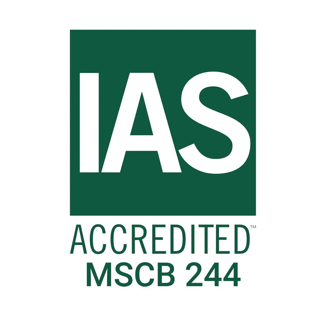 Ias accredited mscb 244 logo on a white background