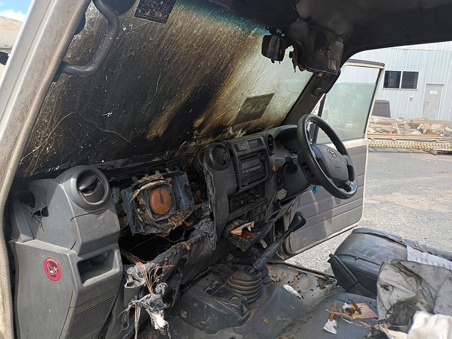 The Inside of a Car That Has Been Damaged by a Fire — South West 4WD Wreckers in Harristown, QLD 