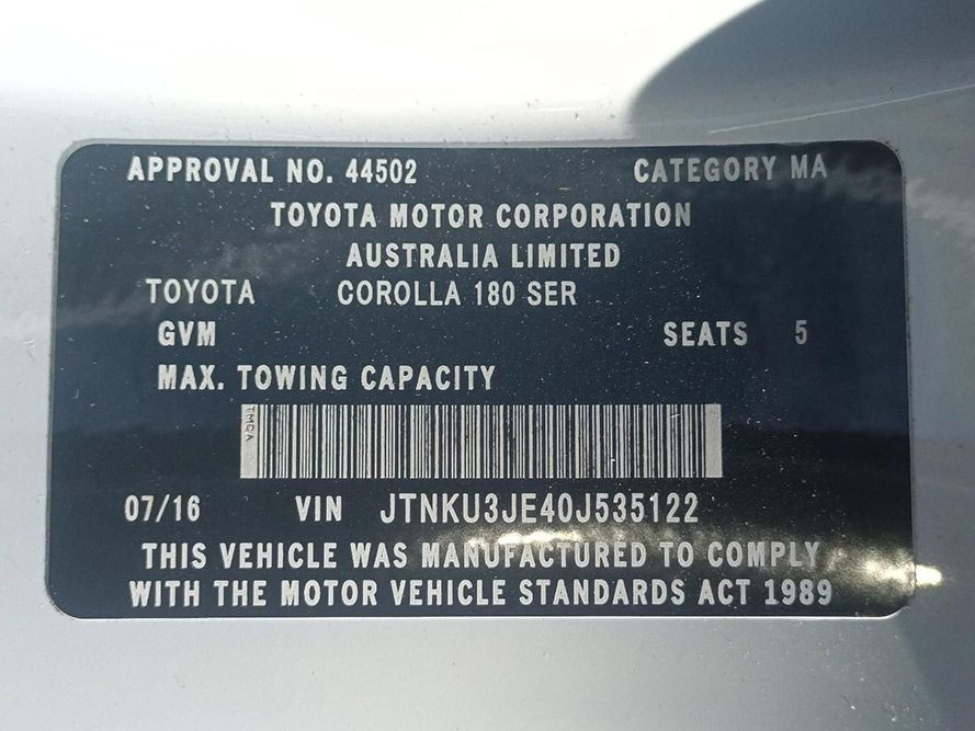 Toyota Motor Corporation Australia Limited Corolla 180 Ser — South West 4WD Wreckers in Harristown, QLD