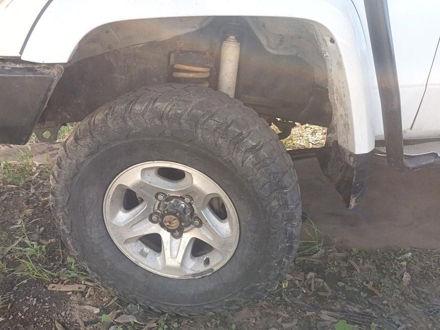 A Close Up of a Tire on a White Truck — South West 4WD Wreckers in Harristown, QLD