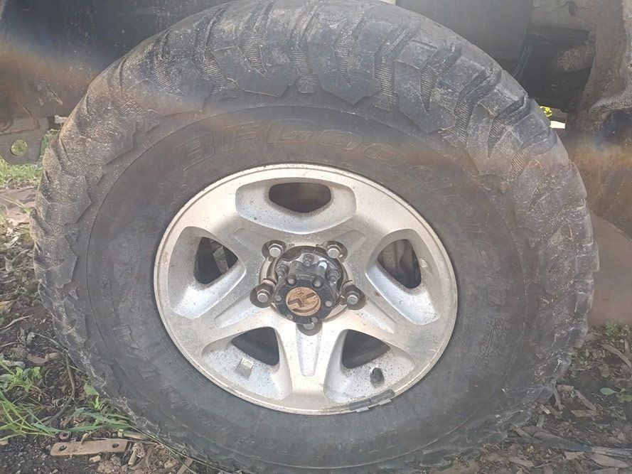 A Close Up of a Tire on a Car Wheel — South West 4WD Wreckers in Harristown, QLD