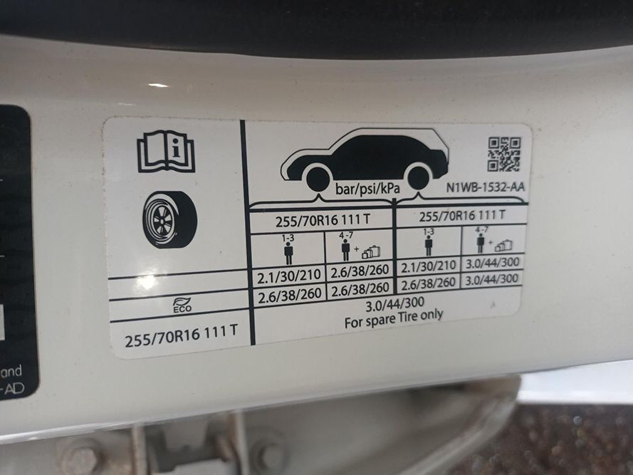 A White Car with a Tire Pressure Sticker on It — South West 4WD Wreckers in Harristown, QLD