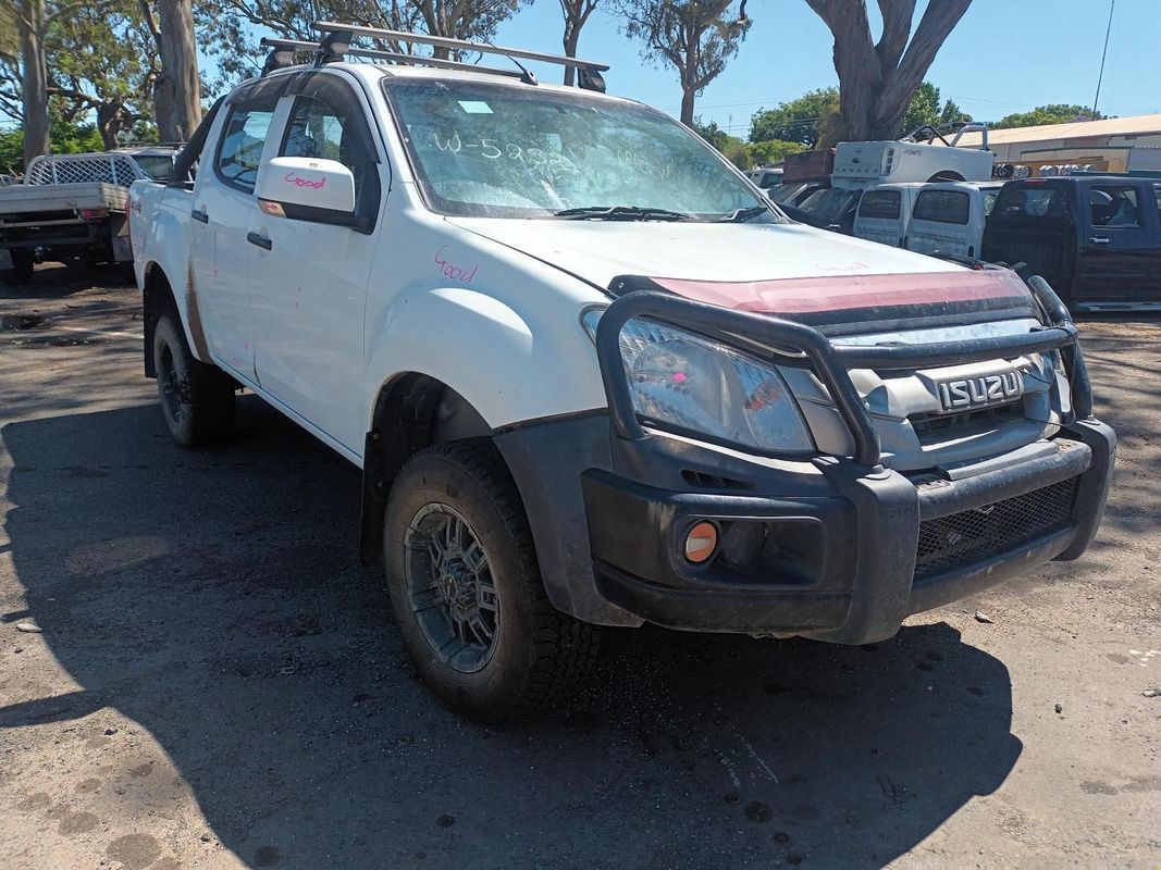 A White Truck With a Red Hood is Parked in a Parking Lot — South West 4WD Wreckers In Brisbane, QLD