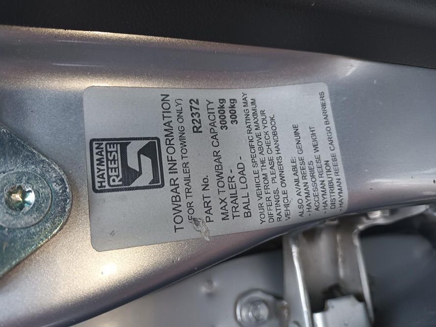 A Sticker on the Side of a Car That Says Towbar Information — South West 4WD Wreckers In Harristown, QLD