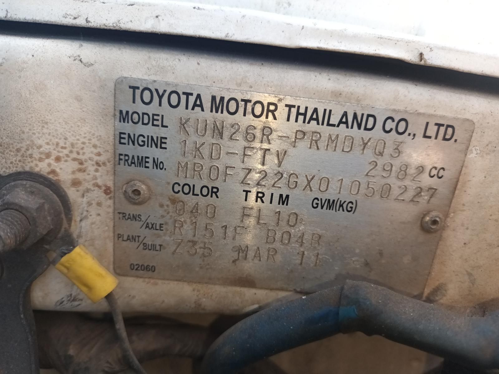 A Close Up of a Toyota Motor Thailand Co. Ltd. Label — South West 4WD Wreckers in Harristown, QLD