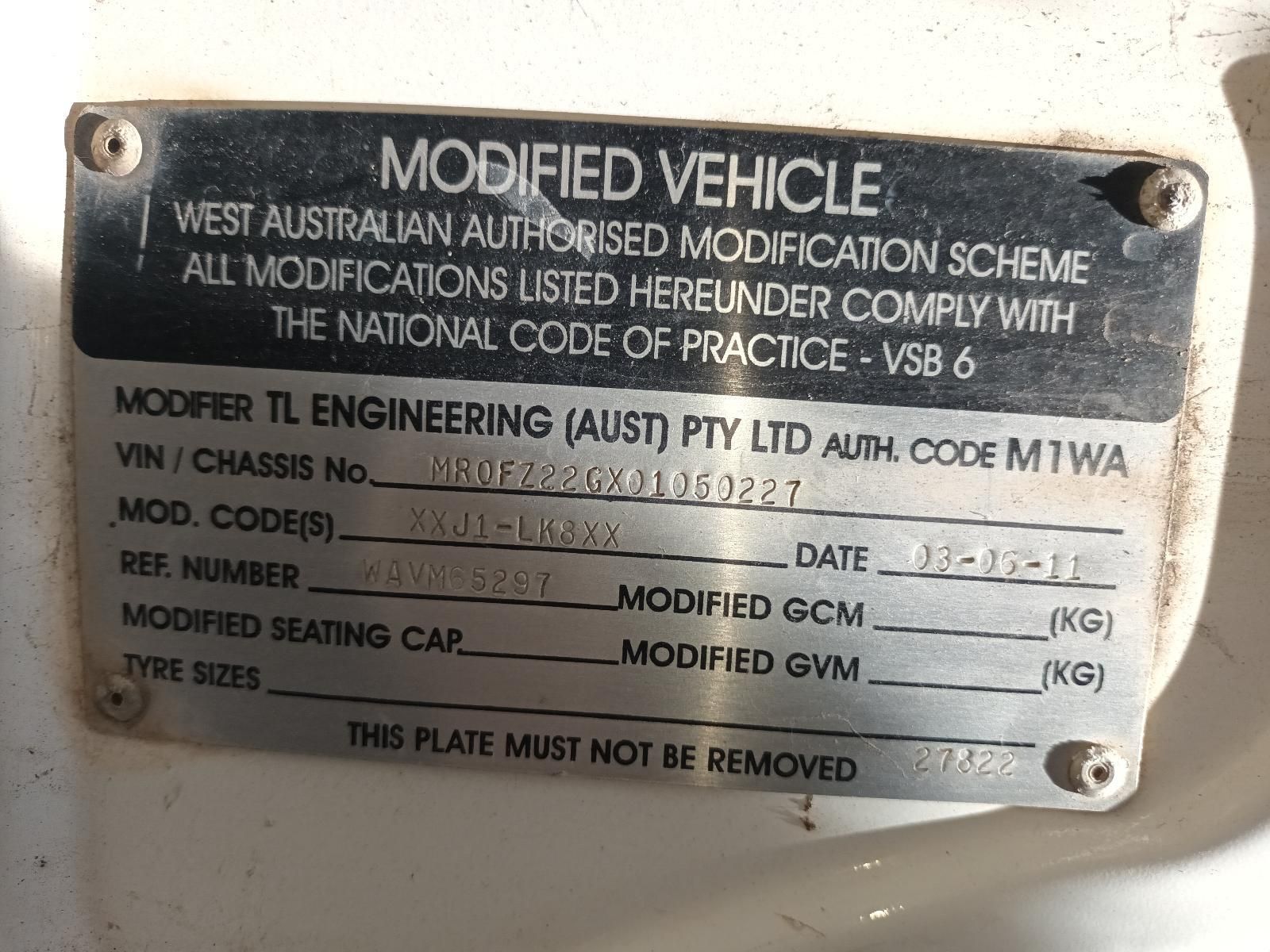A Modified Vehicle Plate — South West 4WD Wreckers in Harristown, QLD
