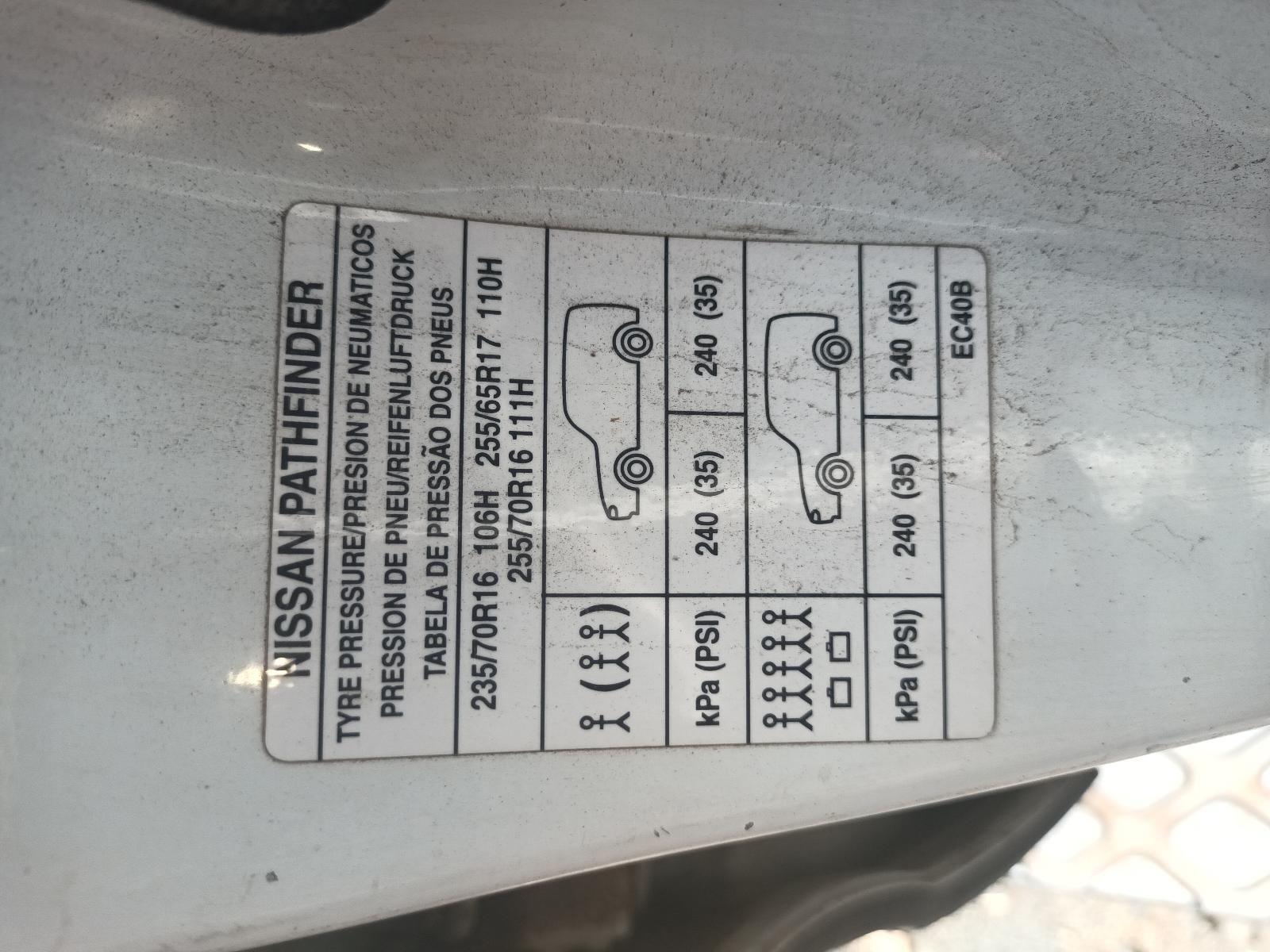 A Close Up of a Nissan Pathfinder Tire Pressure Sticker — South West 4WD Wreckers In Brisbane, QLD