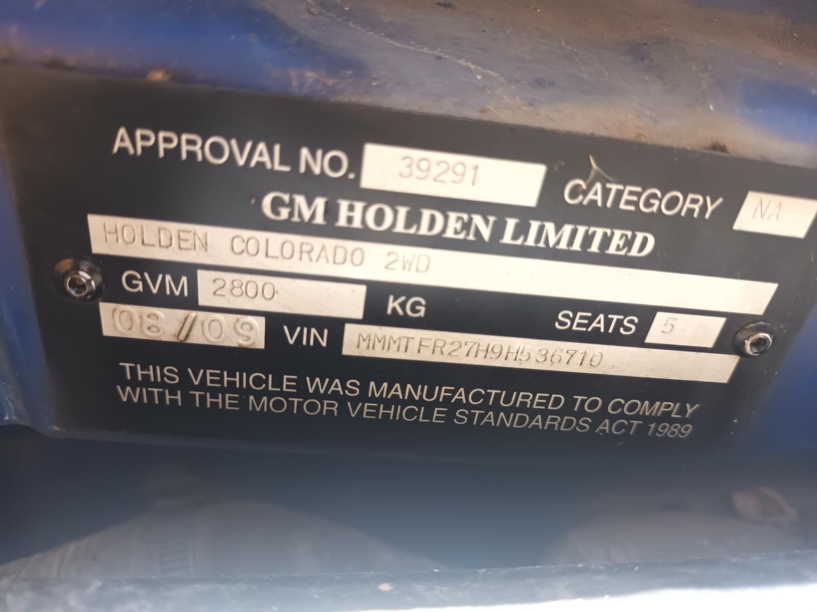 A Gm Holden Limited Vehicle Approval Plate — South West 4WD Wreckers In Brisbane, QLD