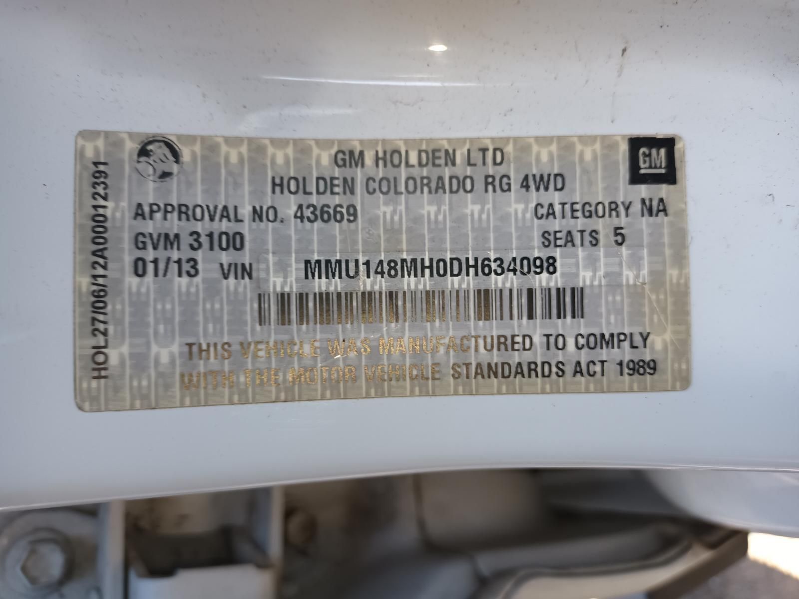 Gm Holden Ltd Holden Colorado Rg 4wd Category Na Seats 5 — South West 4WD Wreckers In Harristown, QLD