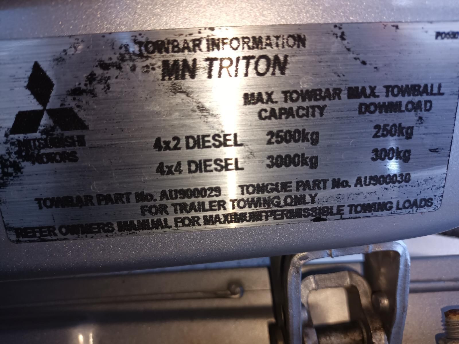 A Close Up of a Mitsubishi Triton Towbar Information — South West 4WD Wreckers in Harristown, QLD