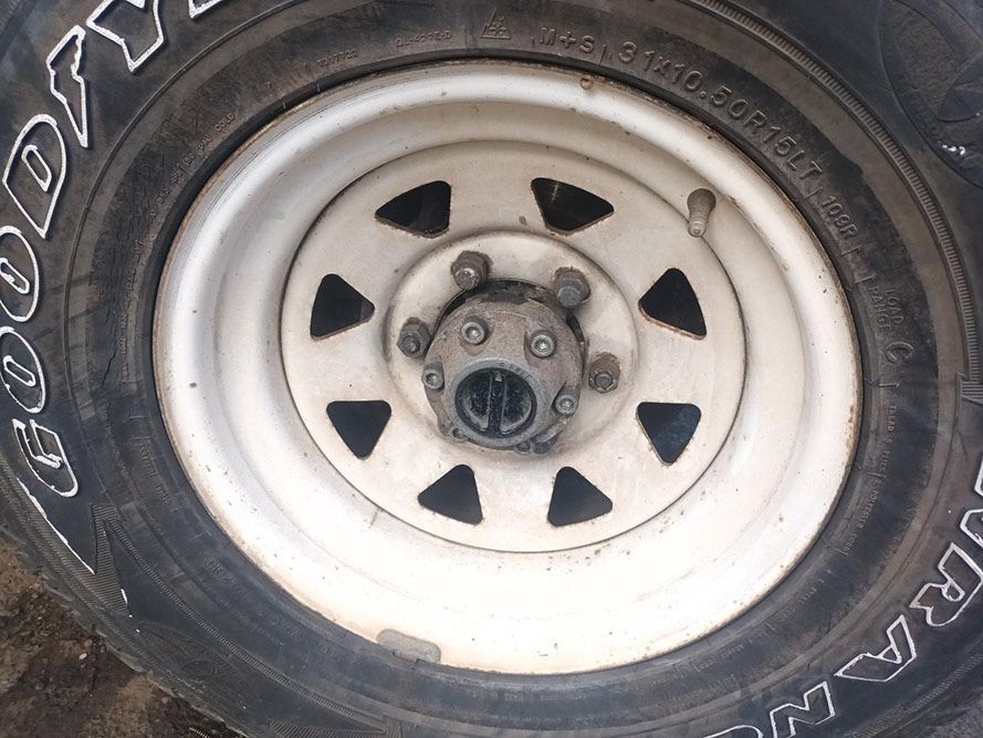 A Close Up of a Goodyear Tire with a Hub — South West 4WD Wreckers in Harristown, QLD
