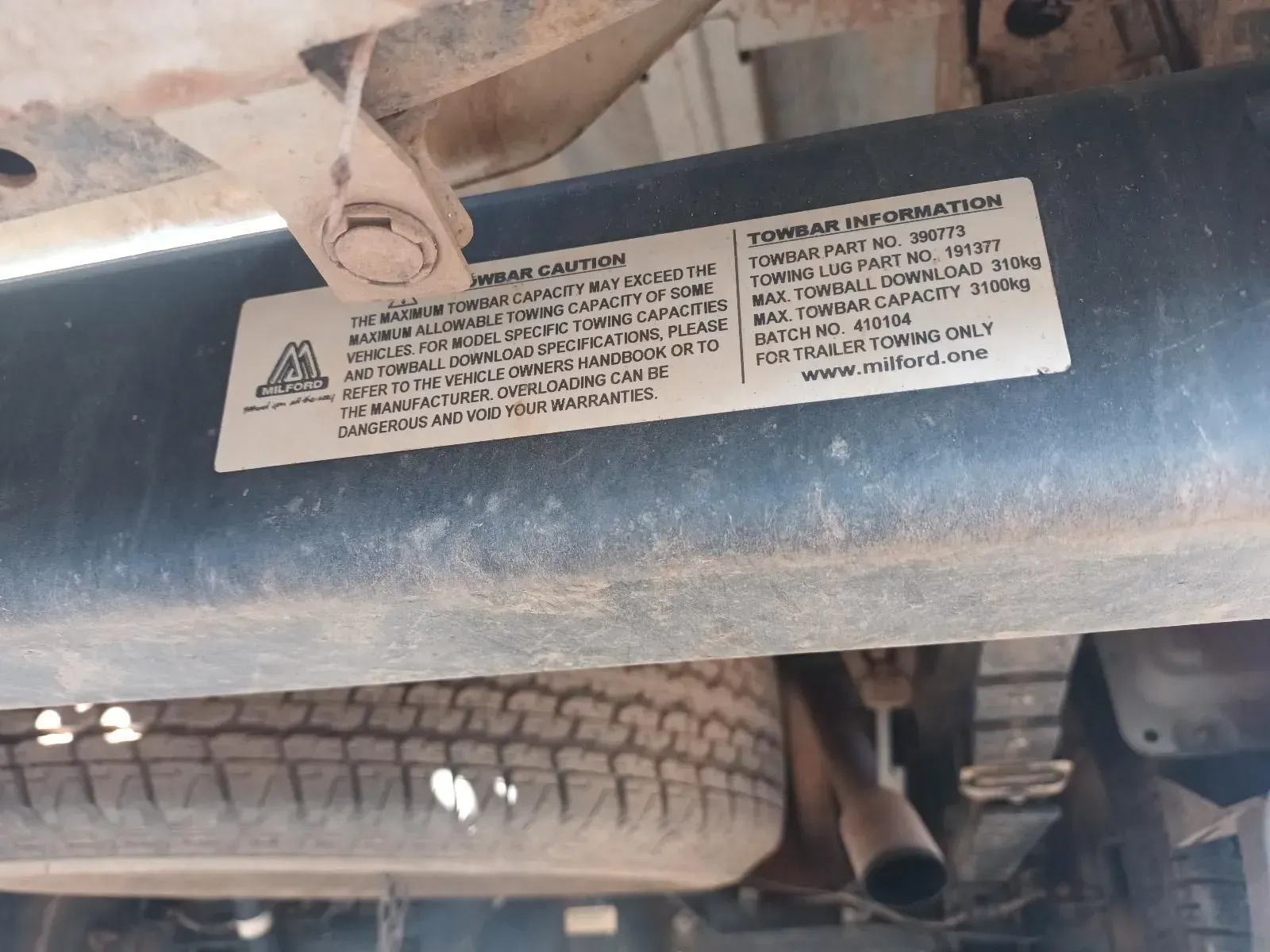 Underside of a Vehicle, Showing a Label With Safety Warnings and Specifications — South West 4WD Wreckers In Brisbane, QLD