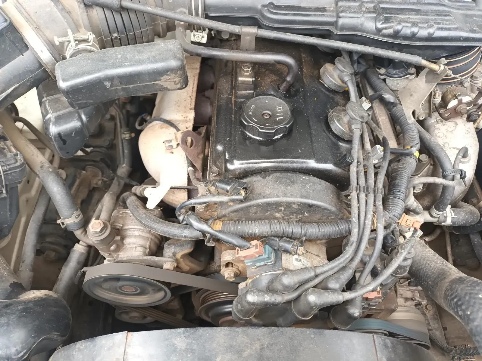 Car Engine With Black Valve Cover and Various Hoses, Belts, and Wires — South West 4WD Wreckers In Brisbane, QLD