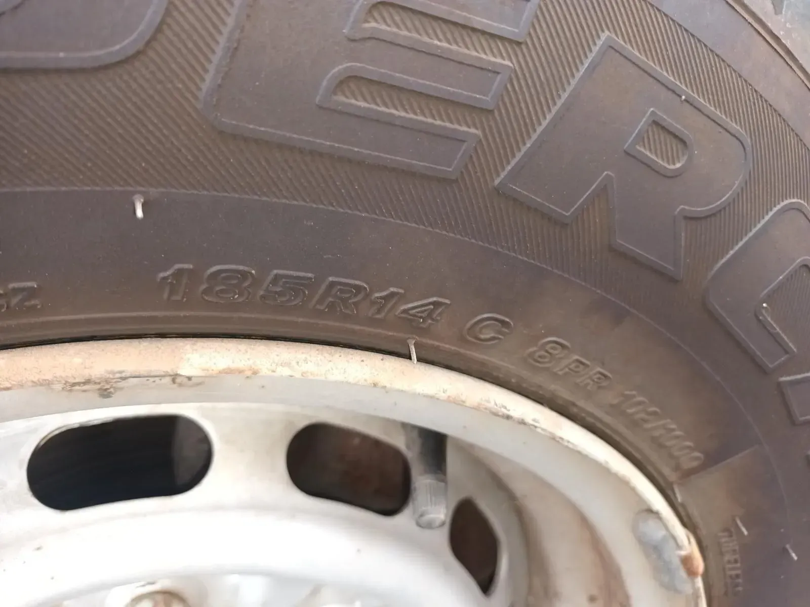 Close-up of a Tyre With the Size 185r14 C Visible on the Sidewall — South West 4WD Wreckers In Brisbane, QLD