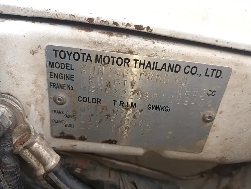 A Close Up of a Toyota Motor Thailand Co. Ltd. License Plate — South West 4WD Wreckers In Brisbane, QLD