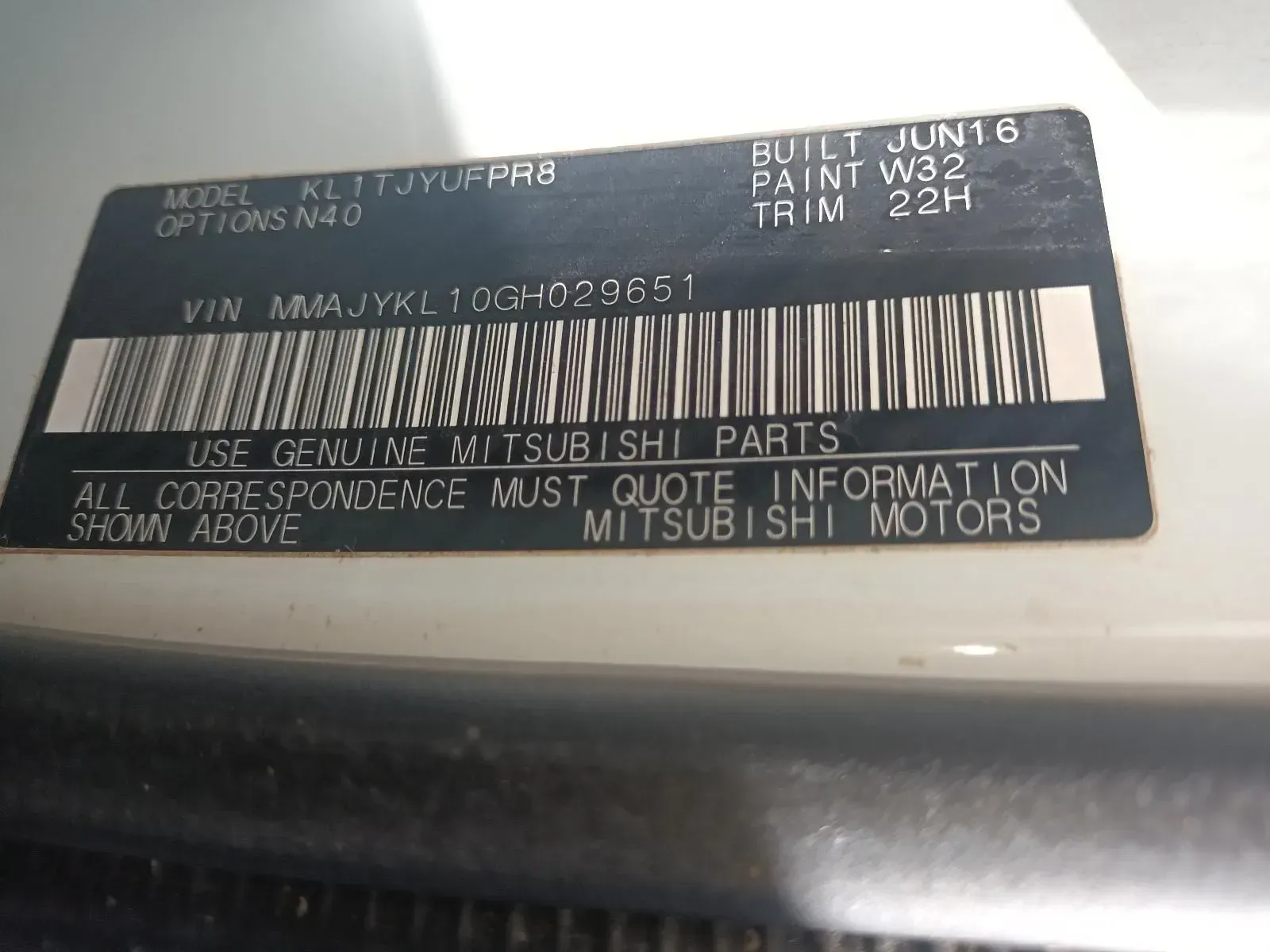 Vehicle Information Label Showing Model, Vin, Paint, Trim and Build Date — South West 4WD Wreckers In Brisbane, QLD