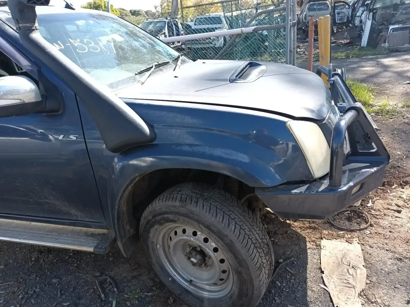 Dark Blue Pickup Truck, Snorkel, Bull Bar, Damaged Front — South West 4WD Wreckers In Brisbane, QLD