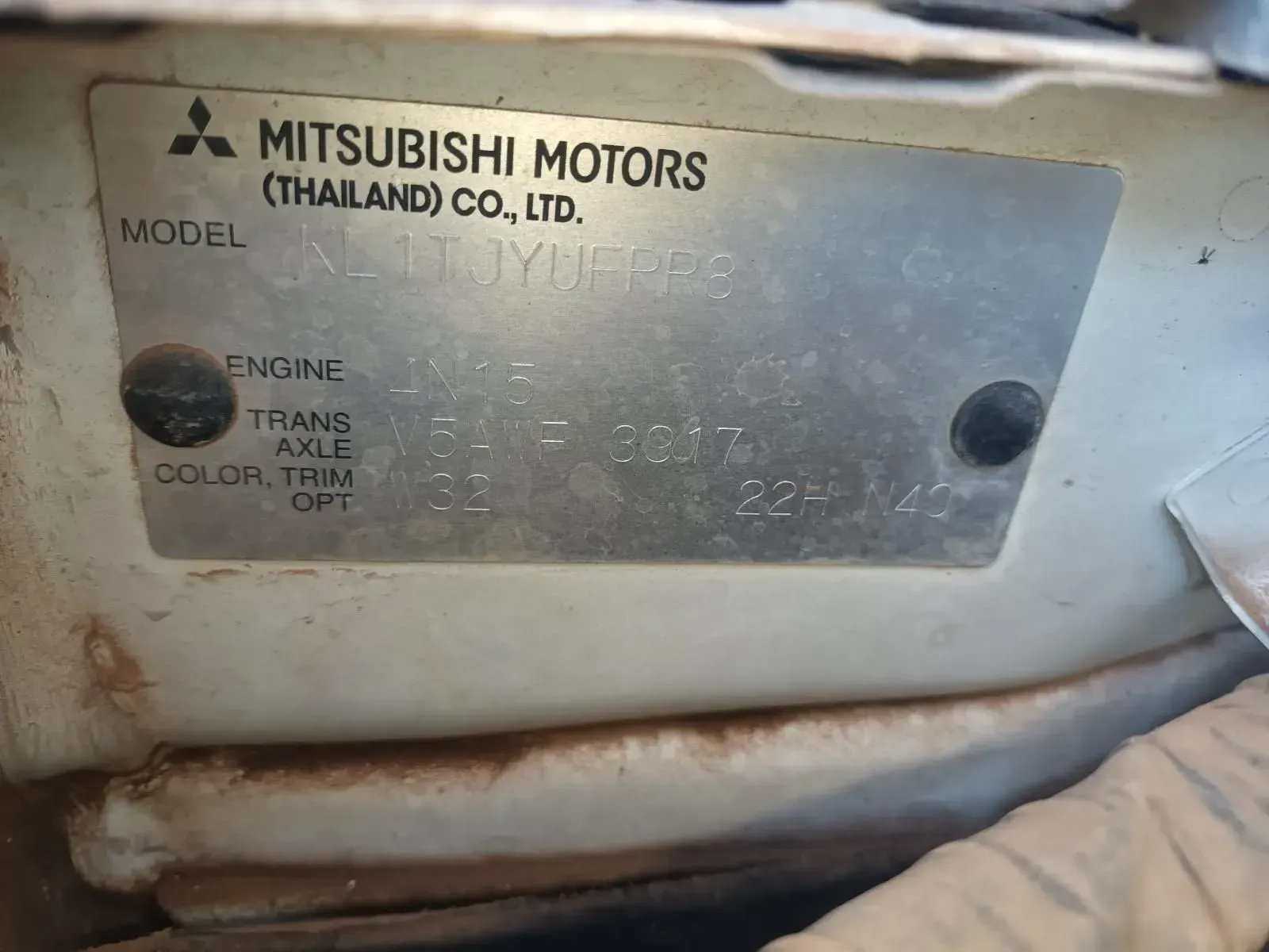Mitsubishi Motors Thailand Vehicle Identification Plate — South West 4WD Wreckers In Brisbane, QLD