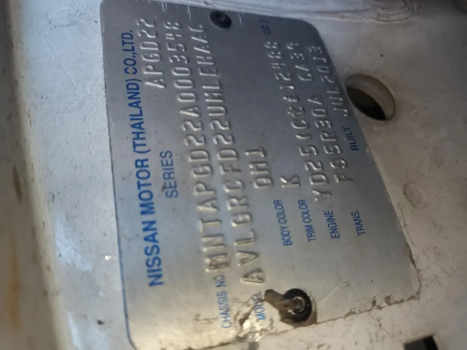 Metal Nissan Vehicle Information Plate With Embossed Text — South West 4WD Wreckers In Brisbane, QLD