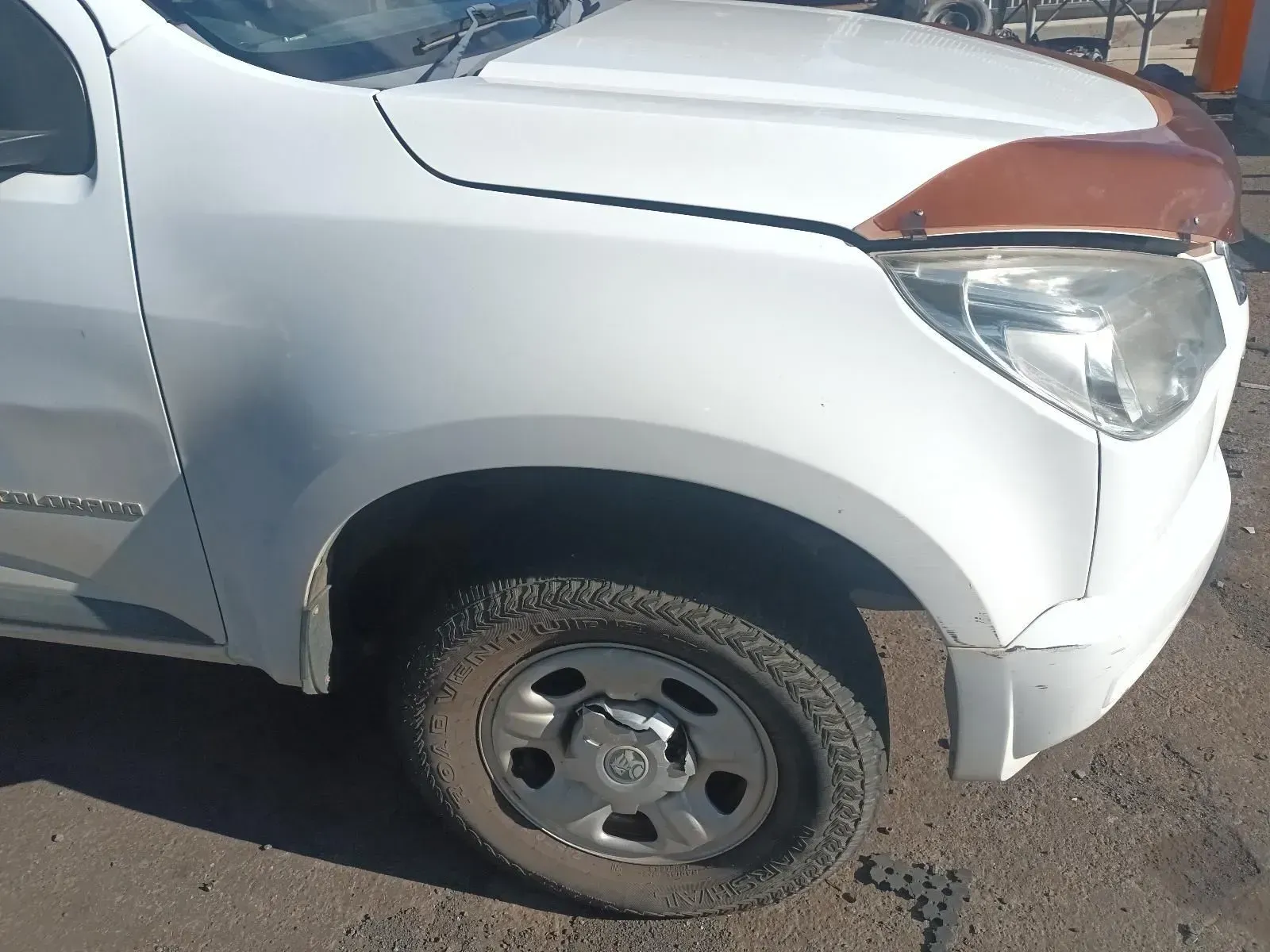 White Pickup Truck Front Quarter Panel With Brown Hood Protector — South West 4WD Wreckers In Brisbane, QLD