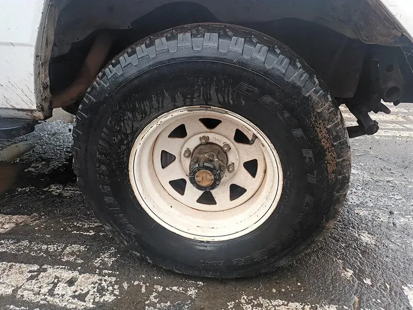 A Close Up of a Tire on a White Truck — South West 4WD Wreckers In Brisbane, QLD