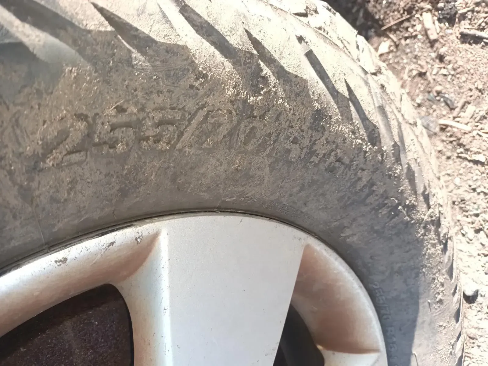Close-up of a Dirty Tyre on a White Rim — South West 4WD Wreckers In Brisbane, QLD