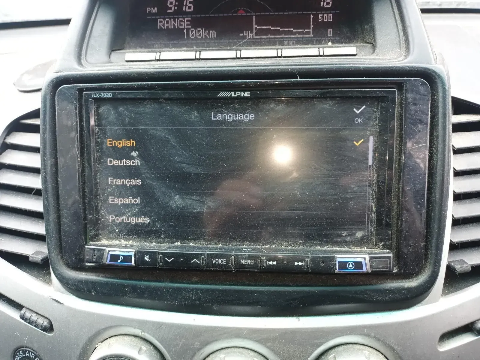 Car Dashboard Screen Displaying Language Selection Options — South West 4WD Wreckers In Brisbane, QLD