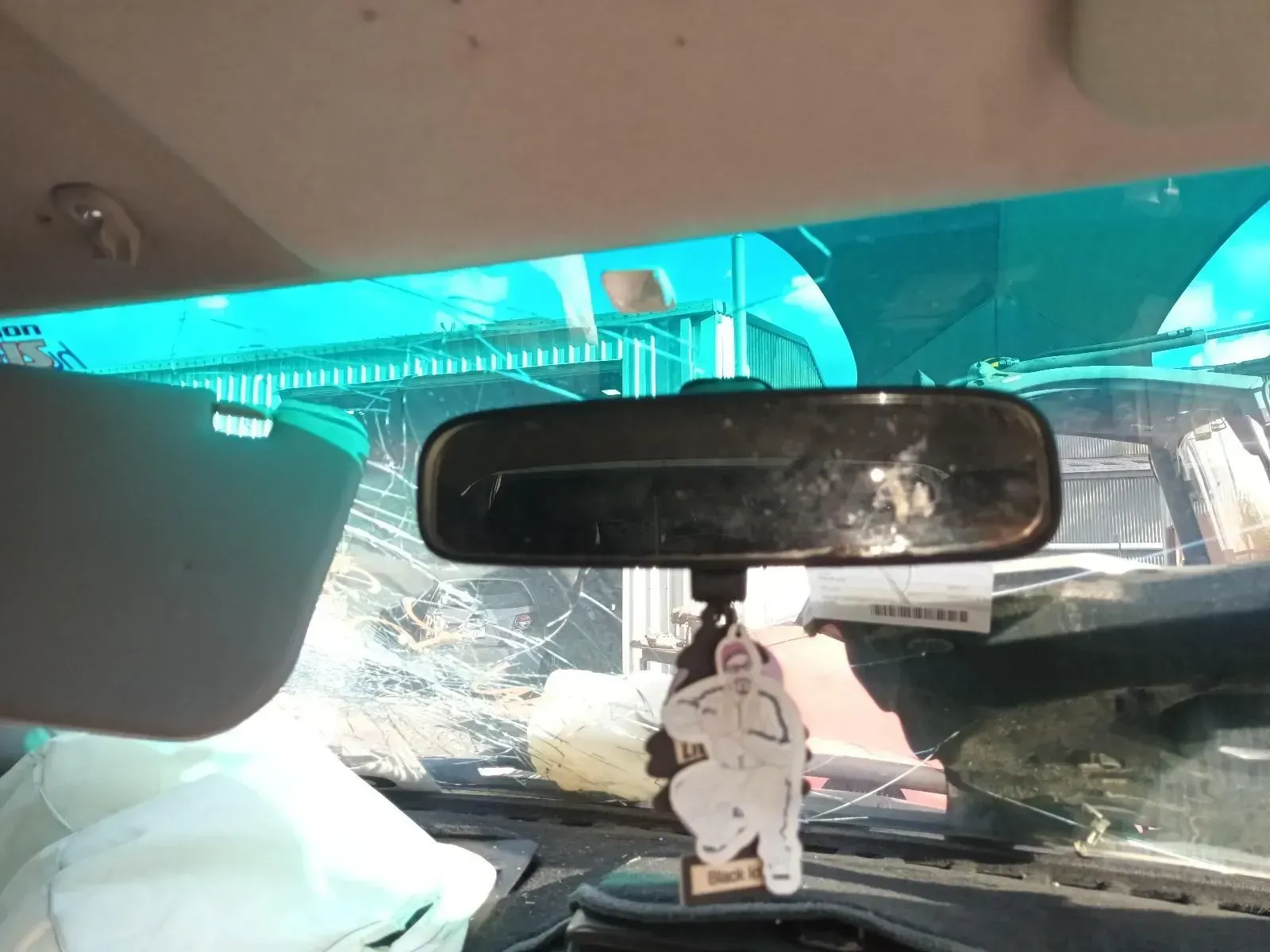 Interior Car View, Showing Broken Windshield, Rearview Mirror — South West 4WD Wreckers In Brisbane, QLD