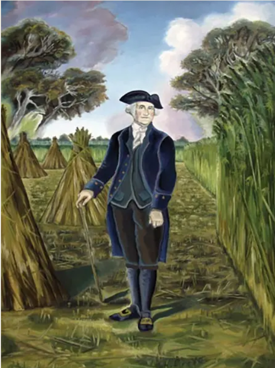 George Washington standing on a hemp farm