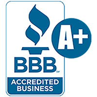 BBB Accredited Business logo with A+ rating in blue and white