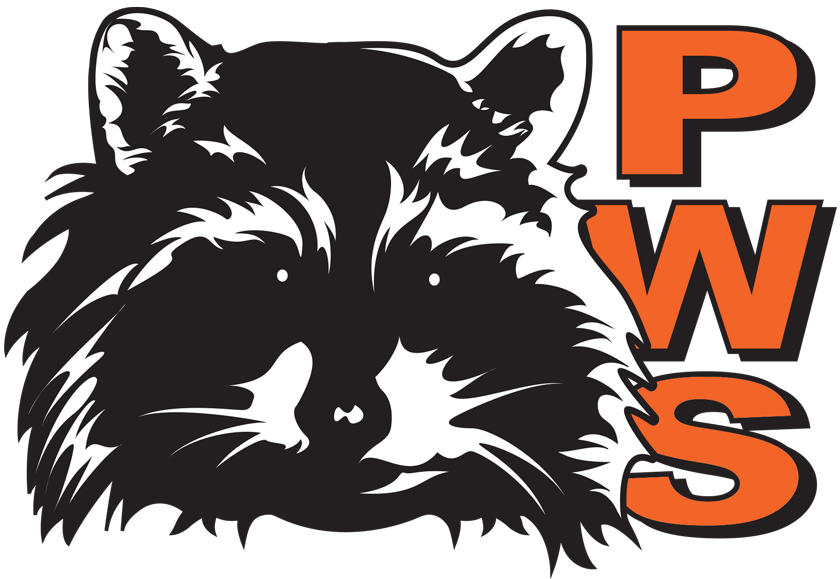 Black and white raccoon logo with orange PWS letters on the right