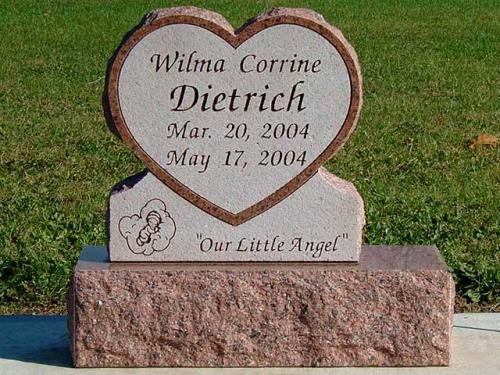 A heart shaped grave marker for wilma corrine dietrich