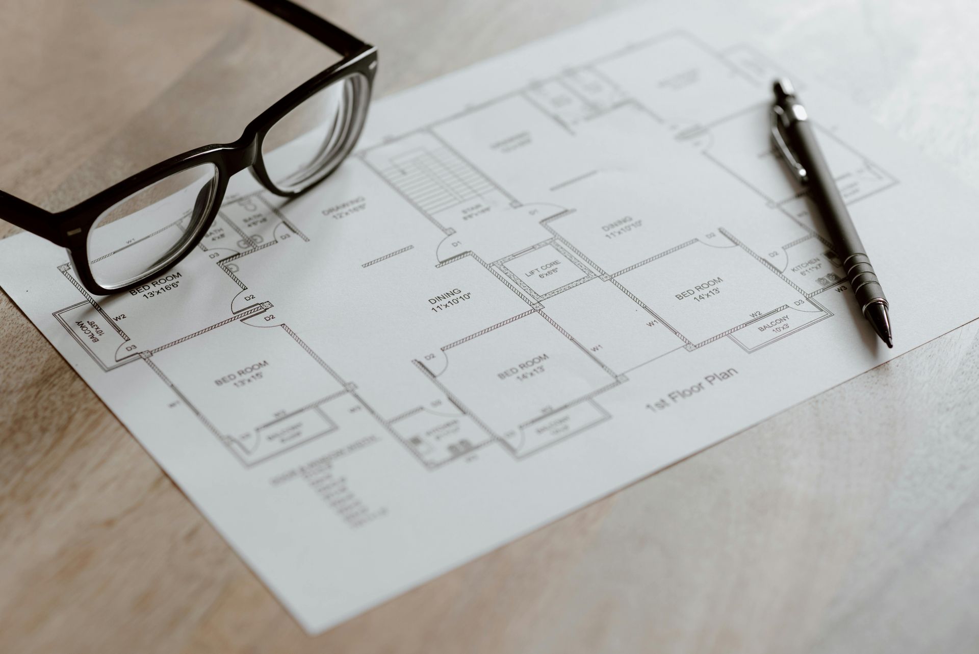 Floor Plan With Glasses And Pen — GS Design & Drafting In Byron Bay, NSW
