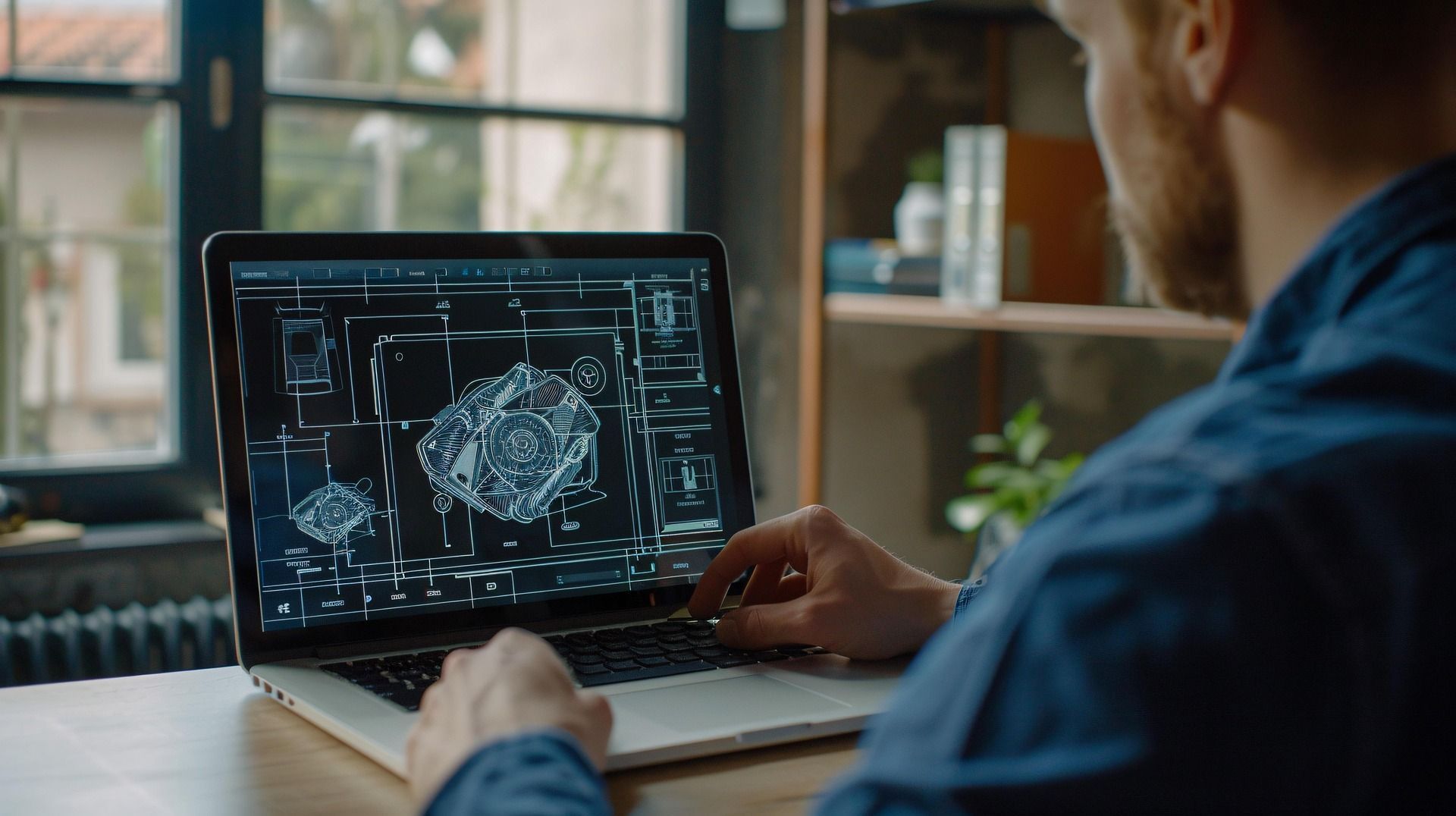 Person Sketching Blueprints At A Desk With Rolled Plans, A House Model, And Tools — GS Design & Drafting In Rous, NSW