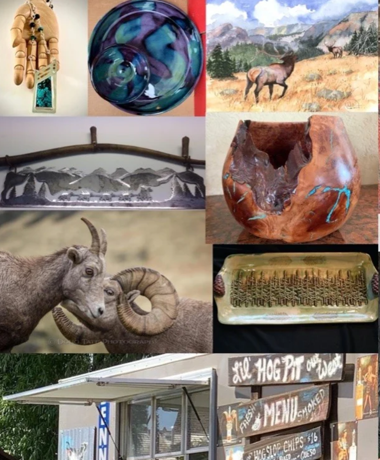A collage of pictures including a ram and a donut