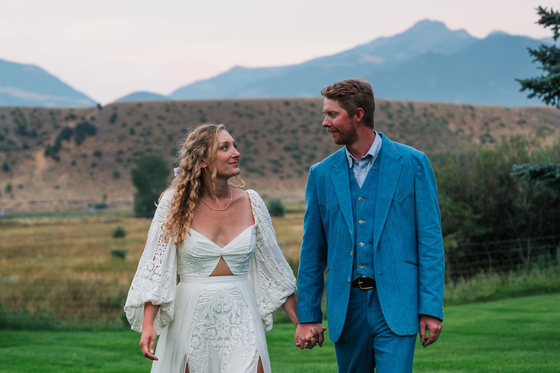 bride and groom in outdoor event venue