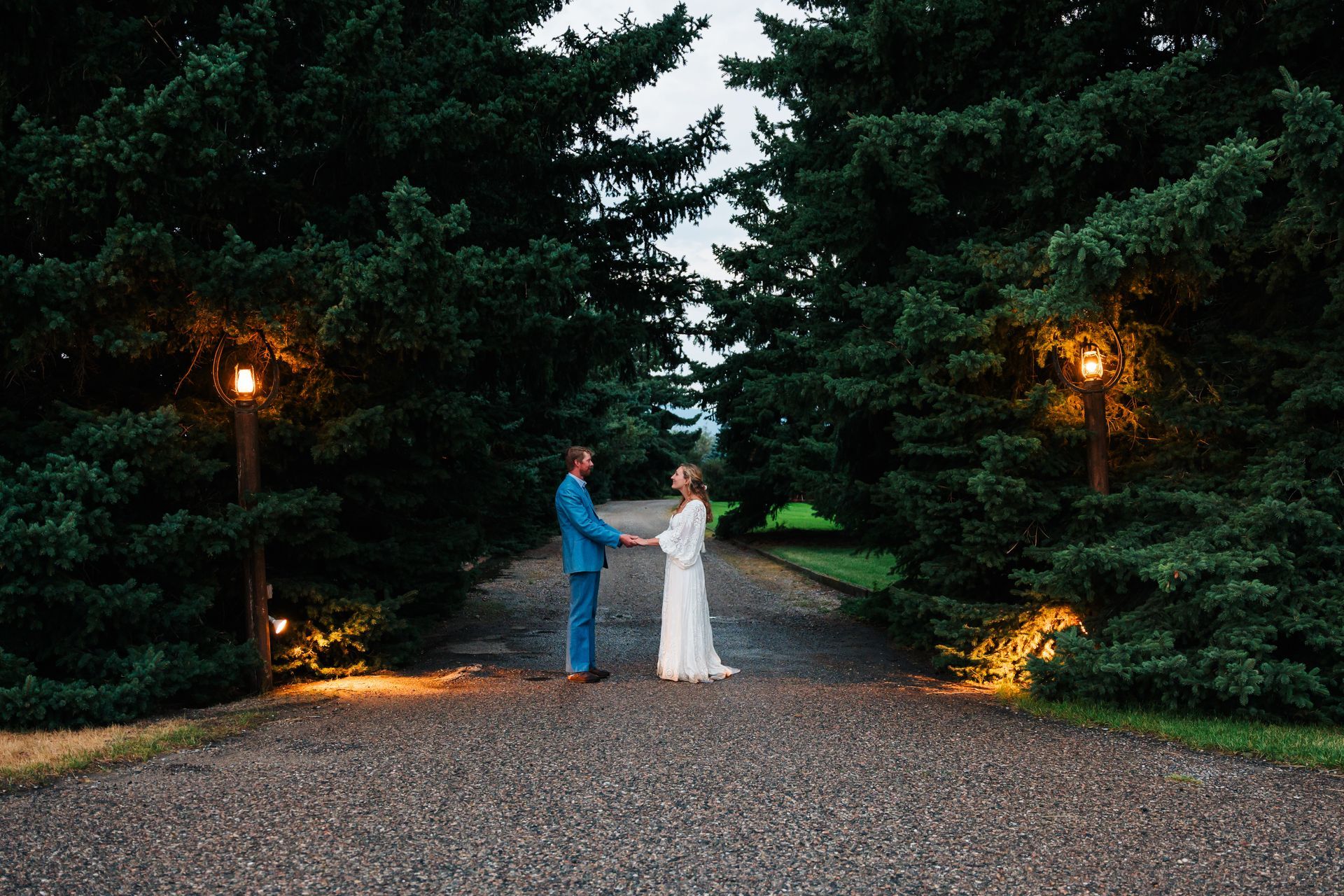 bride and groom in outdoor event venue