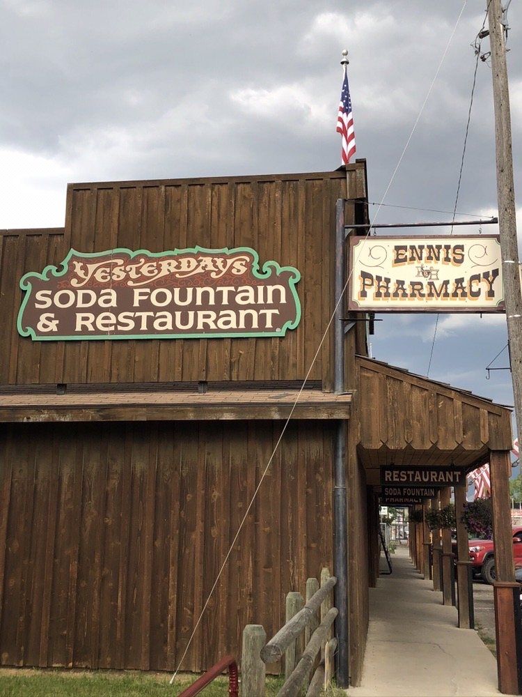 A sign for yesterday 's soda fountain and restaurant