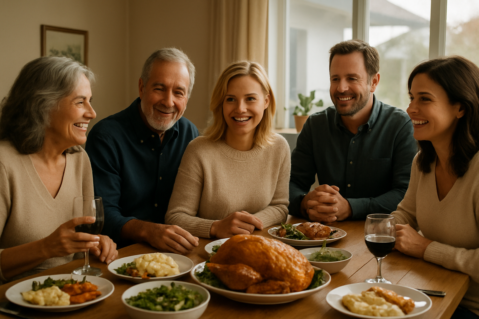A family around a table sharing what they are thankful for in this season of gratitude.